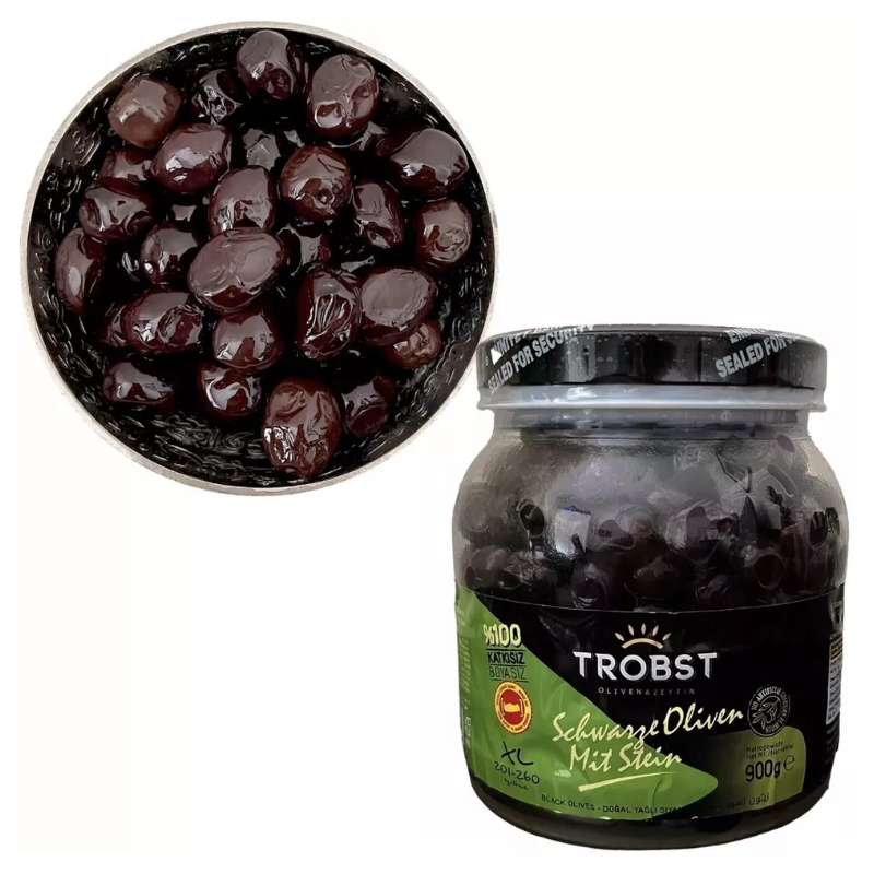 🫒 Schwarze Oliven JUMBO aus Gemlik – 900 g von Trobst