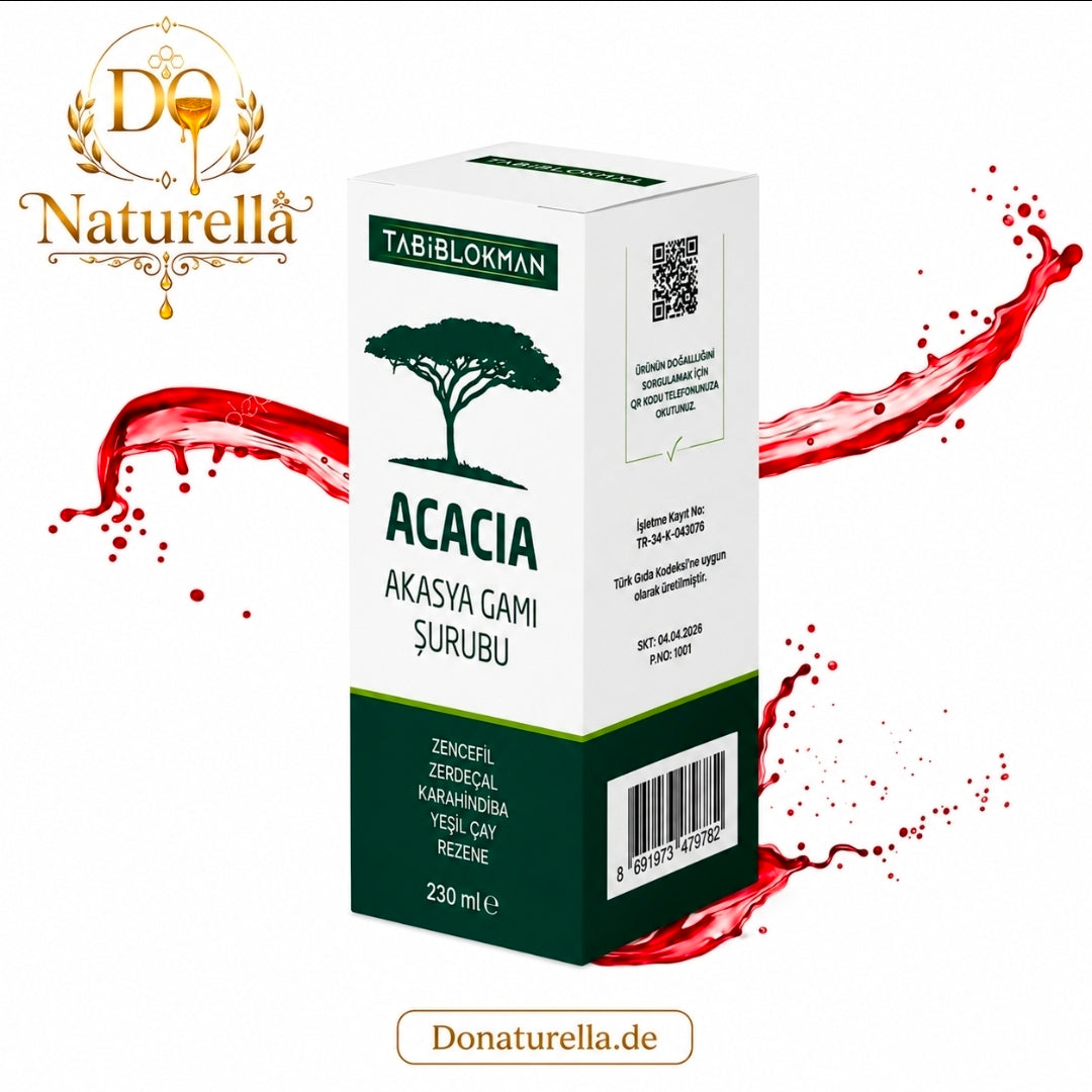 Acacia Kräutersirup 230 ml – Premium Sirup mit Akaziengummi, Ingwer, Kurkuma, Löwenzahn, Grüntee & Fenchel