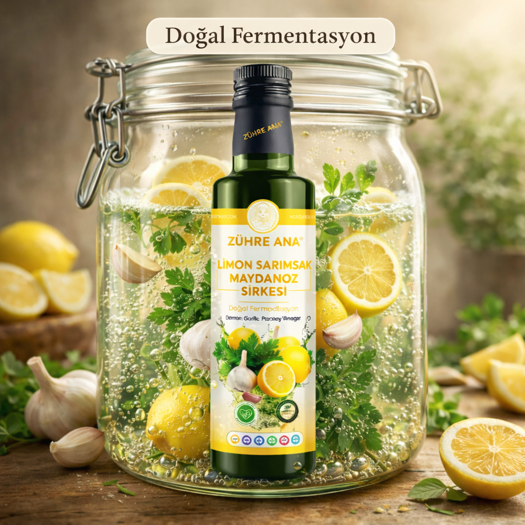 Zühre Ana Zitronen Knoblauch Petersilien Essig – Natürlich Fermentiert – 500 ml
Zühre Ana Limon Sarımsak Maydanoz Sirkesi – Doğal Fermentasyon – 500 ml