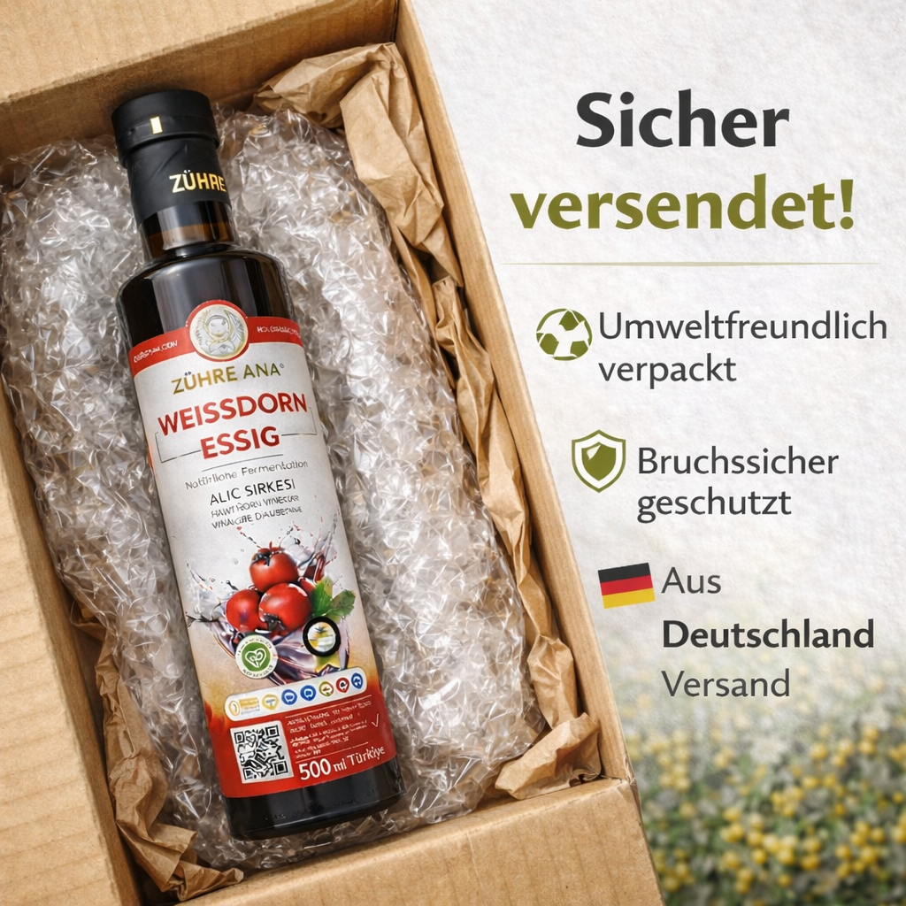 Zühre Ana Weißdorn Essig 500 ml – Natürlich fermentiert – Ohne Zusätze – Für Salat, Trinken & Haushalt