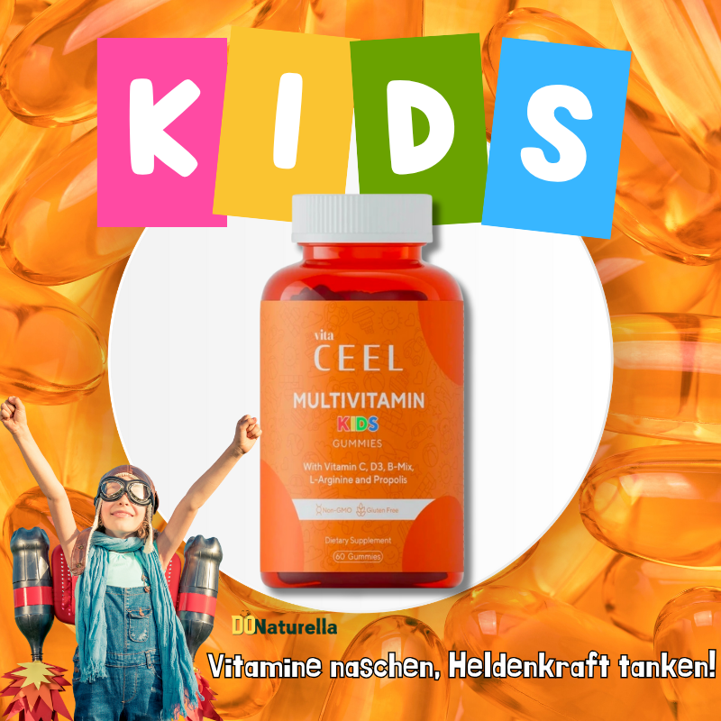 VİTA CEEL Kids Multivitamin Komplex – Vitamin D3, C, B-Komplex & Zink für Kinder (60 Stück / 240 g)