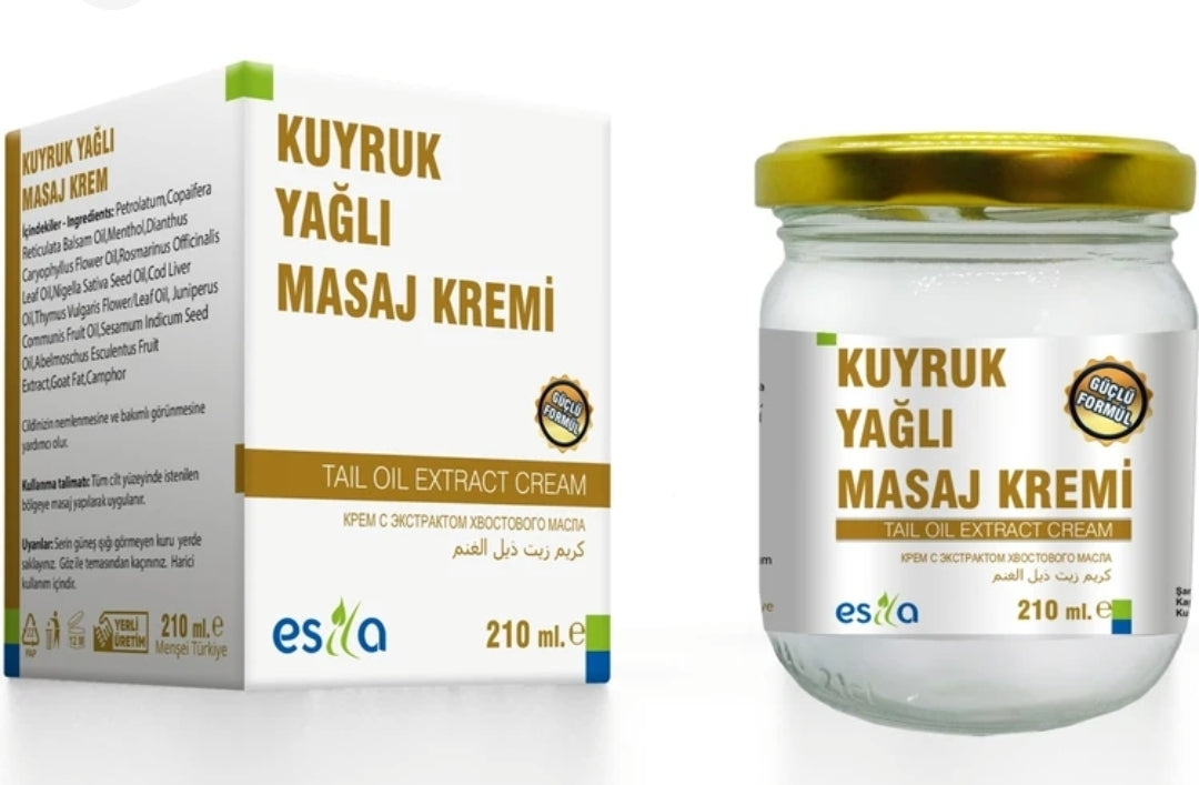 Kuyruk Yağlı & Bamya Tohumu Yağlı Masaj Kremi – 210 ml
Massagecreme mit Schwanzfett & Okrasamenöl – 210 ml