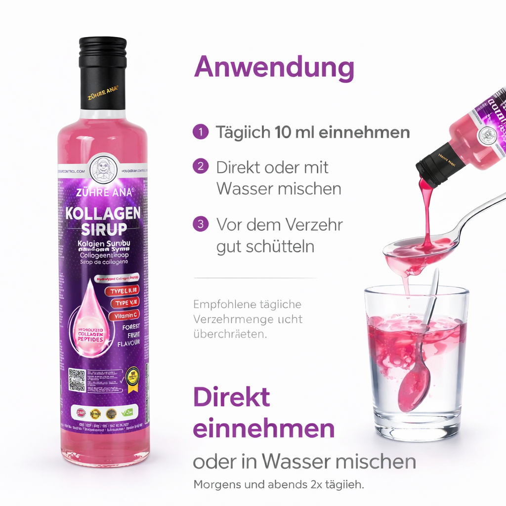 Zühre Ana Kollagen Sirup 250 ml – Flüssiger Kollagen Sirup mit Vitamin C, Waldfrucht Geschmack