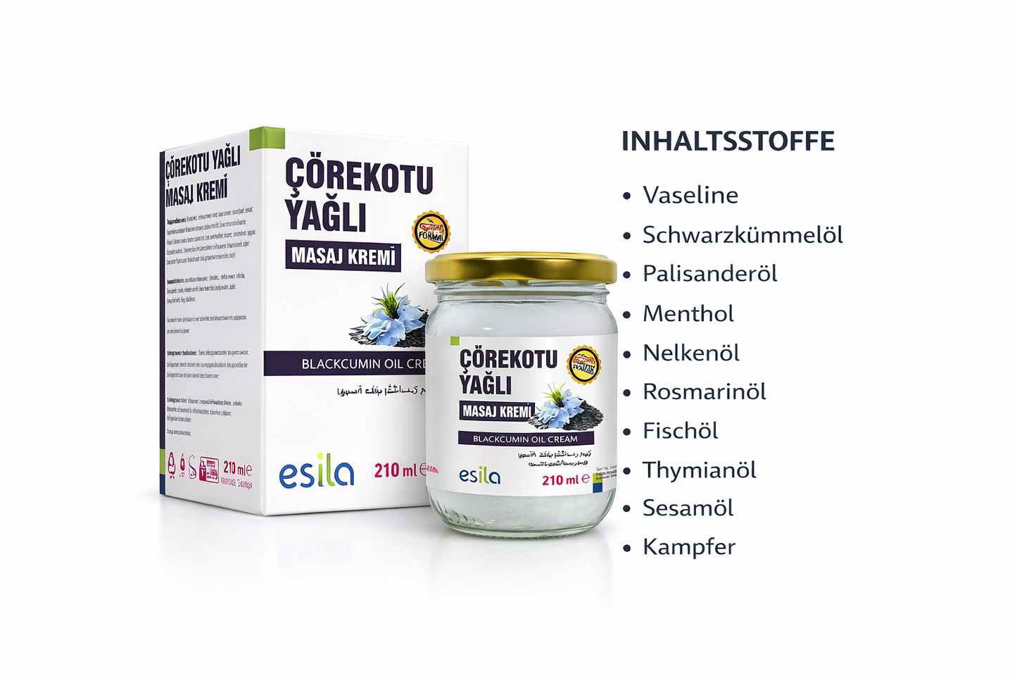 Schwarzkümmel Massagecreme – Wohltuende Pflegecreme im Glasflakon (210 ml)