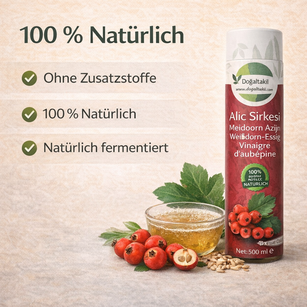 Weißdorn Essig 500 ml – Natürlich fermentiert – Ohne Zusatzstoffe – 100% Natürlich – Alıç Sirkesi