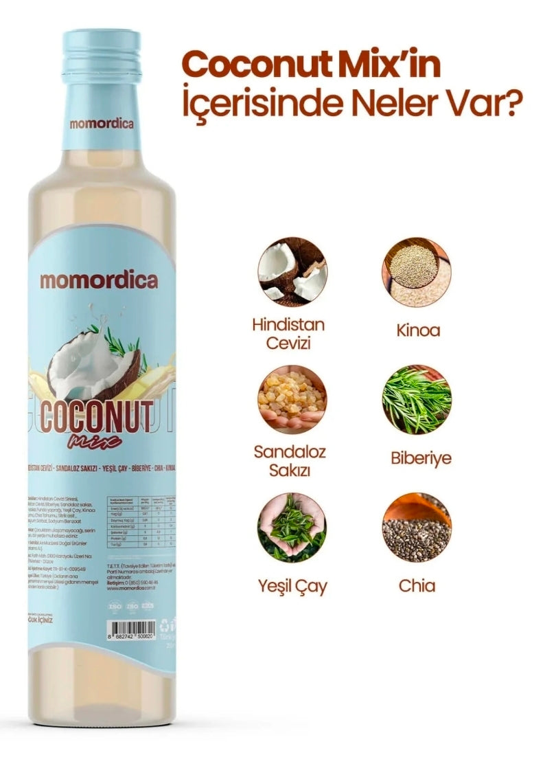 Momordica Coconut Mix – Flüssige Kokosmischung mit Grüntee, Quinoa & Chia 250ml