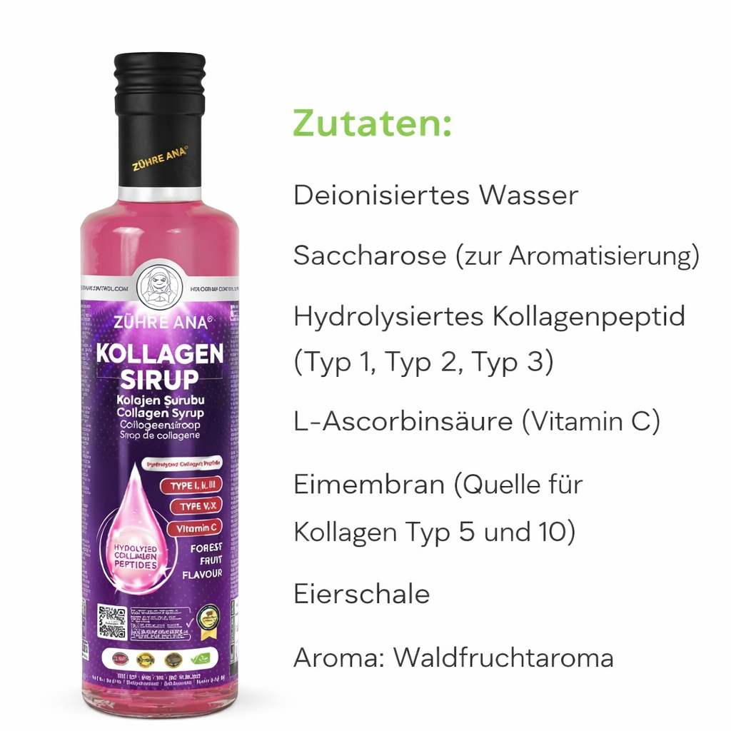 Zühre Ana Kollagen Sirup 250 ml – Flüssiger Kollagen Sirup mit Vitamin C, Waldfrucht Geschmack