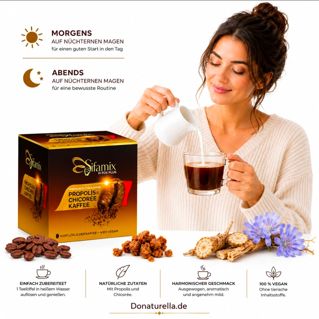 Kaffee – Premium D-Tox Kaffee mit Propolis & Chicorée | Löslicher Instantkaffee | 100 % vegan