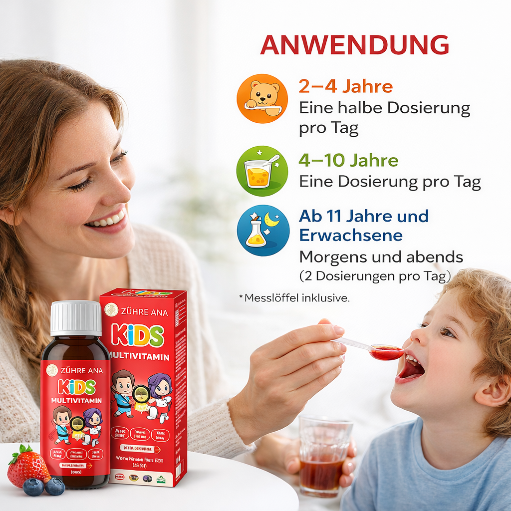 Premium Kinder Multivitamin Sirup mit Erdbeergeschmack – 150 ml | Zühre Ana