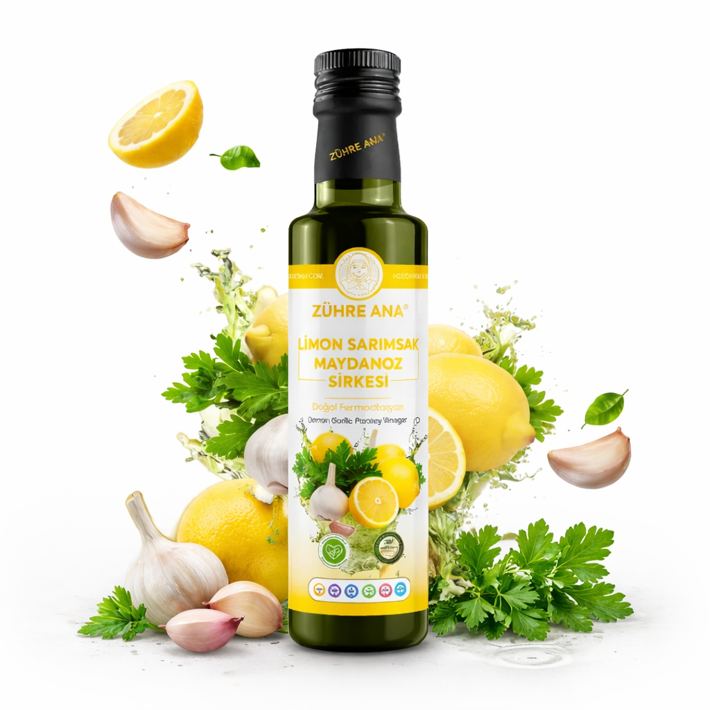 Zühre Ana Zitronen Knoblauch Petersilien Essig – Natürlich Fermentiert – 500 ml
Zühre Ana Limon Sarımsak Maydanoz Sirkesi – Doğal Fermentasyon – 500 ml
