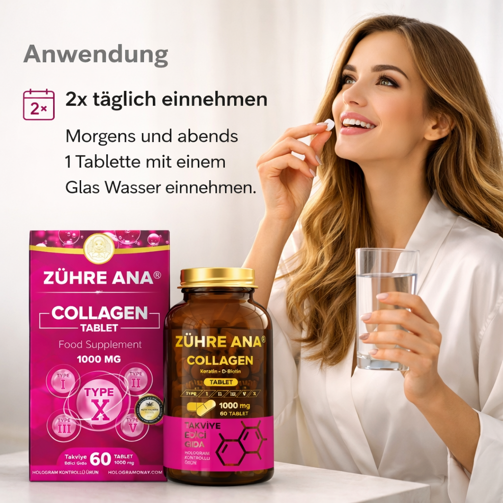 Collagen Tabletten 1000 mg – Keratin & Biotin – 60 Tabletten – Nahrungsergänzungsmittel.