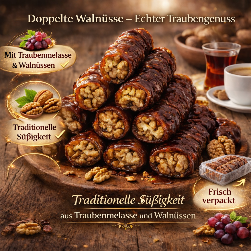 Traubensucuk mit doppelten Walnüssen – Traditionelle Süßigkeit aus Traubenmelasse – 1 kg