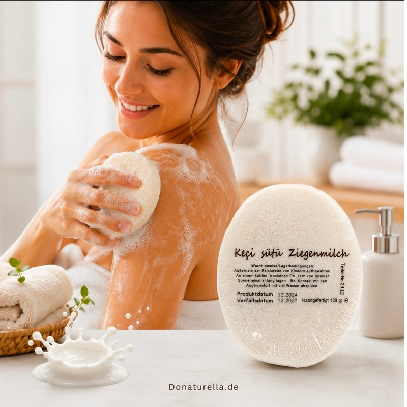 Ziegenmilch Schwammseife 120 g – Natural Foam Soap mit Naturschwamm
