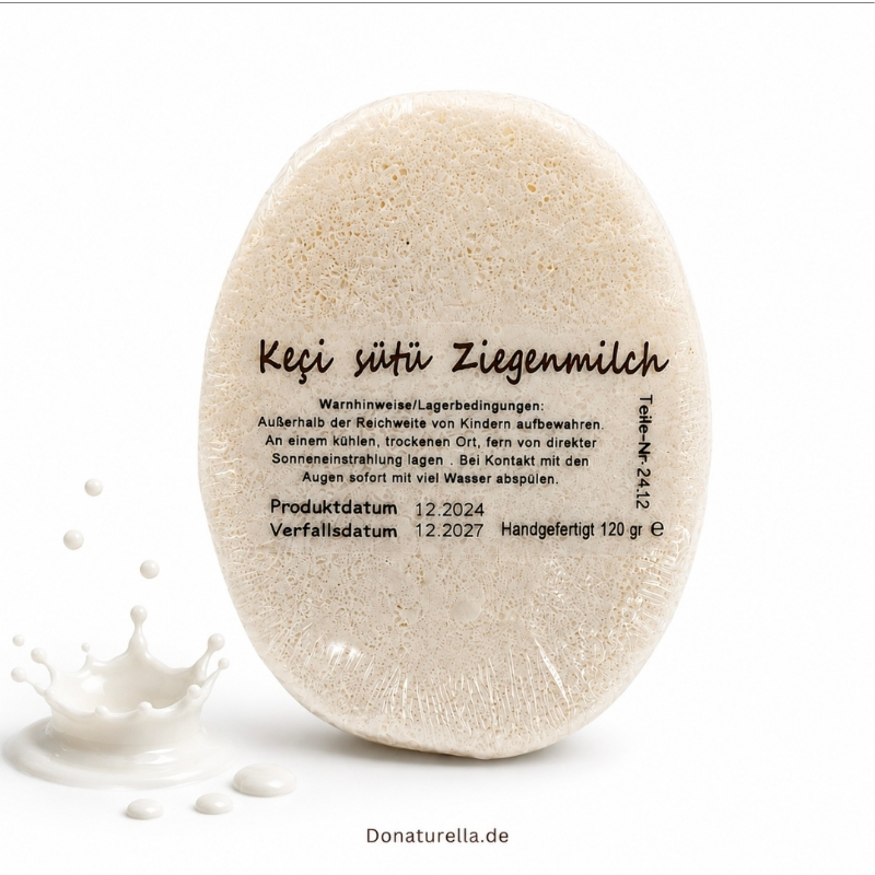Ziegenmilch Schwammseife 120 g – Natural Foam Soap mit Naturschwamm