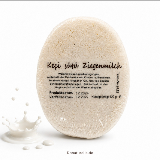 Ziegenmilch Schwammseife 120 g – Natural Foam Soap mit Naturschwamm