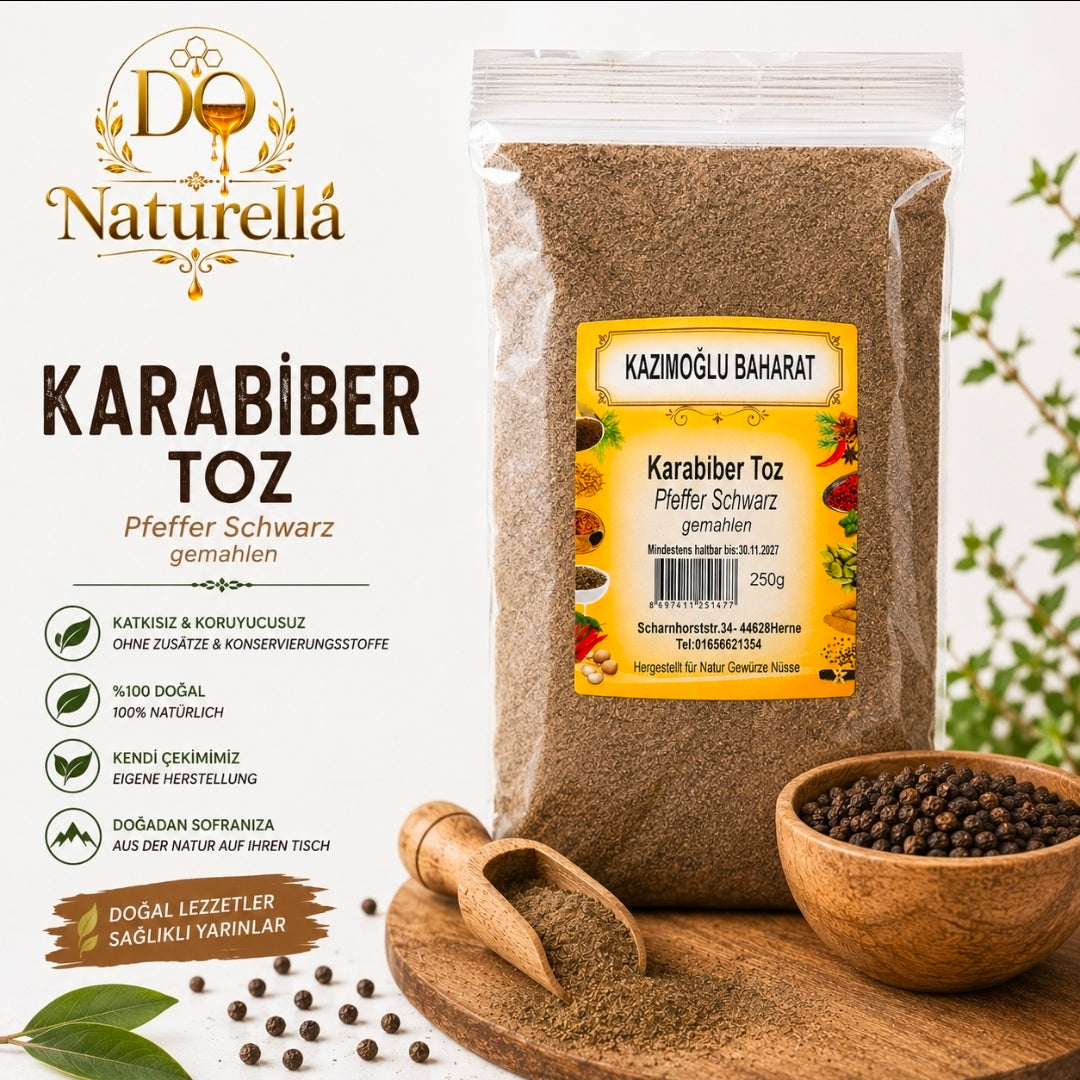 Premium Schwarzer Pfeffer – Frisch in eigener Gewürzmühle gemahlen | 100 % Natur | 250 g